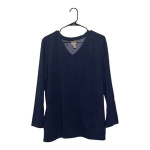 Chicos Navy Blue V Neck Long Sleeve Tunic Top Size 3 (16/XL)